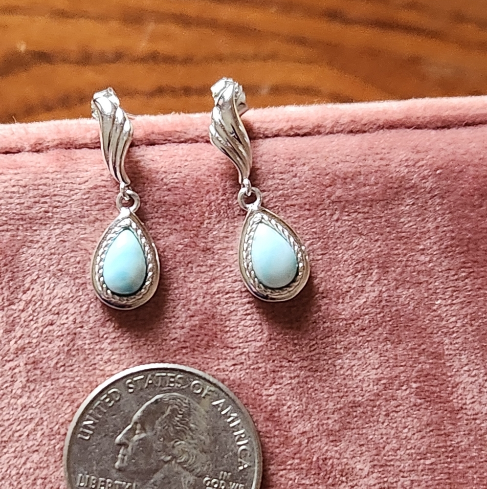 Silver and Blue Stone Teardrop Earrings